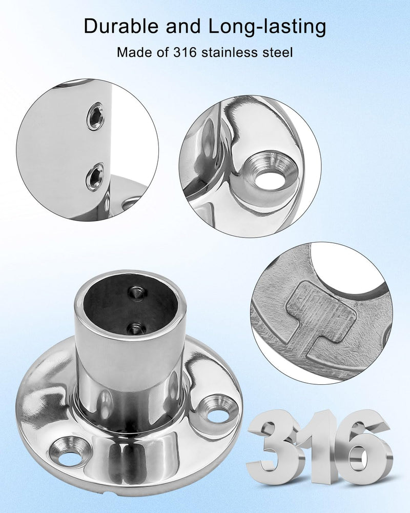 2pcs Boat Hand Rail Base for 7/8" or 1" Tube, 316 Stainless Steel Round 90° Rectangular Base Rail Fitting 1''