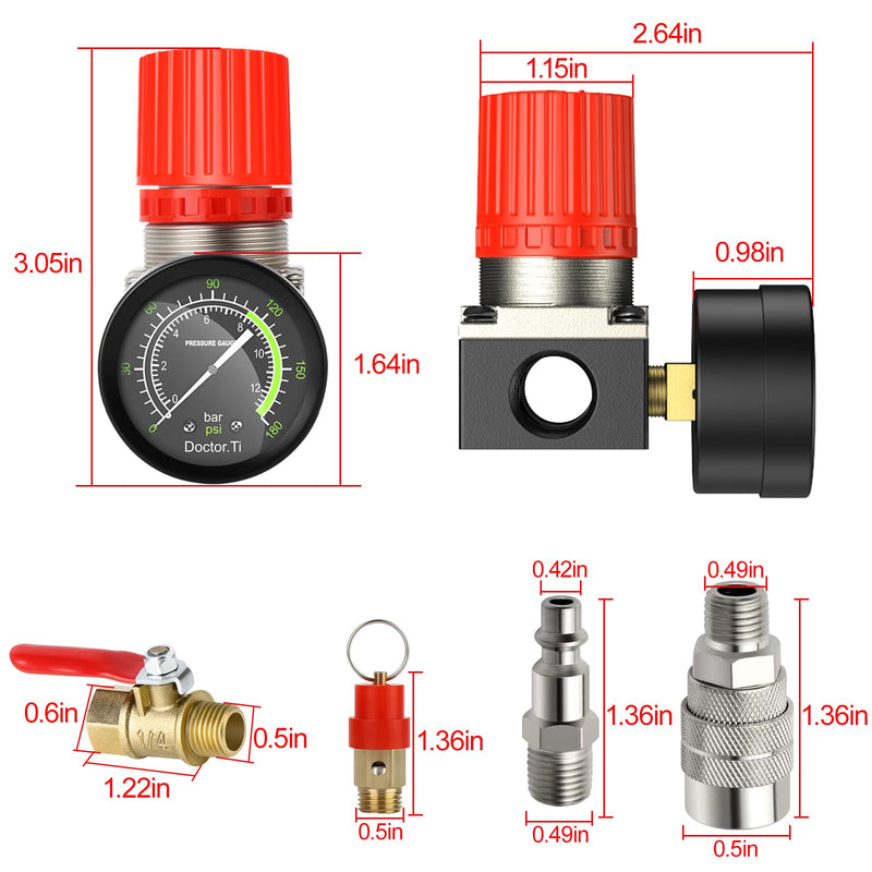 Preciva Air Compressor Pressure Switch Control Valve with 4 Way Valve Air Pressure Regulator 0-180PSI / Safety Pressure Relief Valve/Threads Pipe & Plug