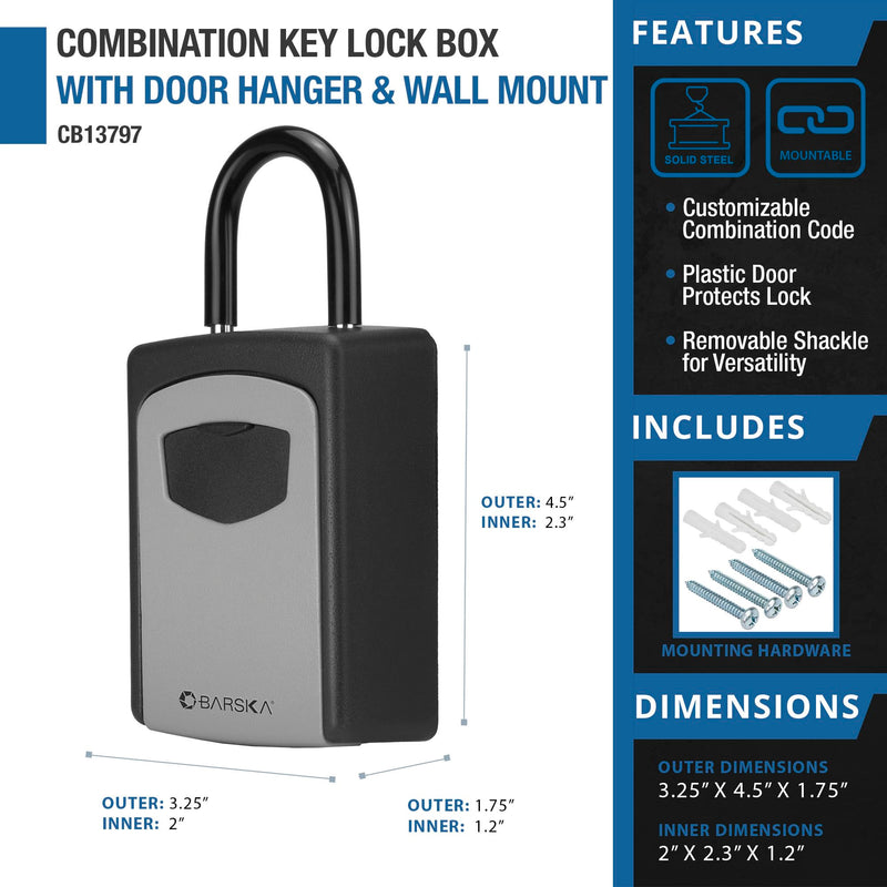 Barska Combination Key Lock Box – Outdoor Wall Mount & Hanging Key Safe for Realtor, Airbnb, House Keys, Garage, Hidden Secure Storage