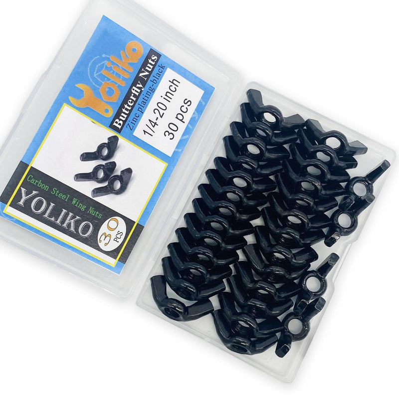 30 PCS 1/4-20 Inch Wingnuts, Quality Carbon Steel Wing Nuts Black Zinc Plated Fasteners Parts Butterfly Nut, Hand Twist Tighten Hardware Nuts Butterfly Wing-Nut 1/4-20” Assorted Kit 1/4-20"-30Pcs-Black