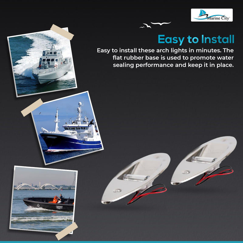 MARINE CITY 12V Flush Mount LED Navigation Lights - Red & Green, Stainless Steel, Waterproof for Boats, Yachts (Pack of 2)