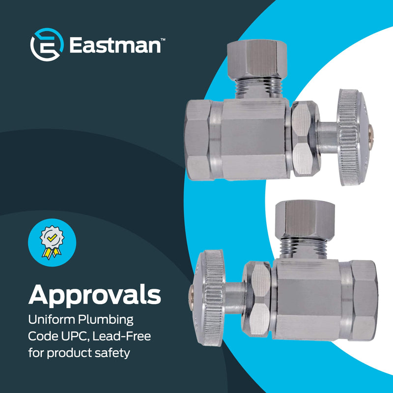 Eastman 1/2 Inch FIP x 3/8 Inch OD Compression Multi-Turn Angle Stop Valve with Brass Stem, Brass Plumbing Fittings, Chrome, 10809LF 1 Count (Pack of 1)
