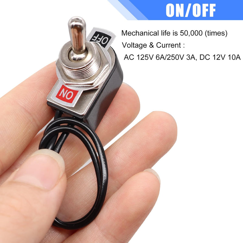 Taiss 2pcs Toggle Switch SPST 2 Position Latching ON/Off 6A AC 125V /10A DC 12V Toggle switches Incidental 5.2 inch Connect Wire Rocker Arm Switch KNS-1