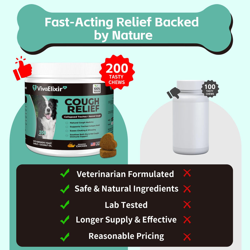 Kennel Cough Medicine for Dogs – Natural Respiratory Support | Helps Soothe Tracheal Collapse, Dry & Wet Cough, Choking & Wheezing | Honeysuckle, Licorice, Lemon Balm 200 Chew