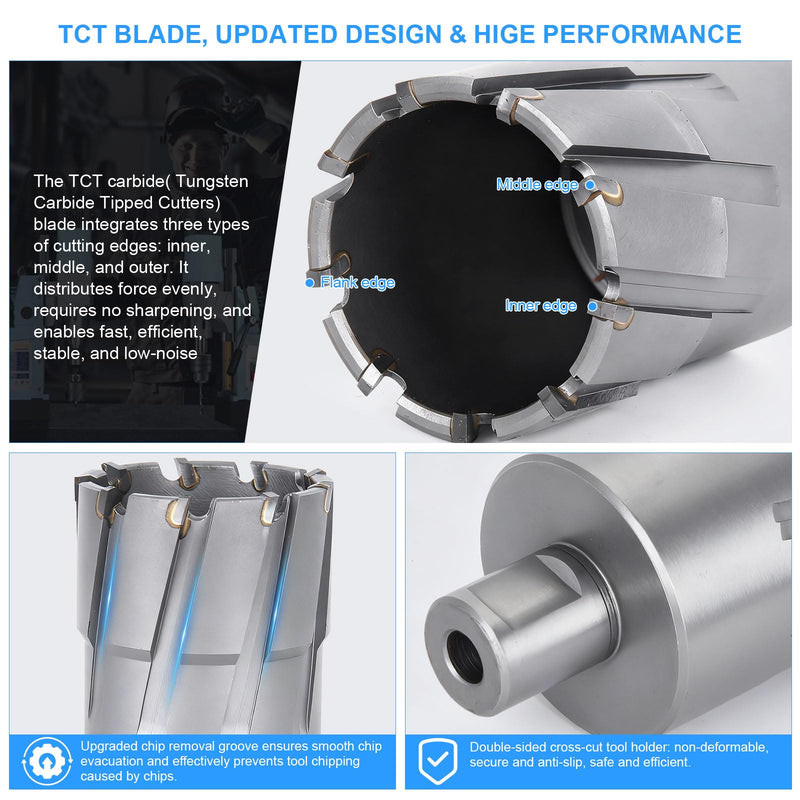 UpJiaflarish TCT Carbide Annular Cutter，Mag Drill Bits with 2-3/8" Cutting Diameter, 2" Depth of Cut, 3/4" Weldon Shank for Magnetic Drill Press 2-3/8" * 2"