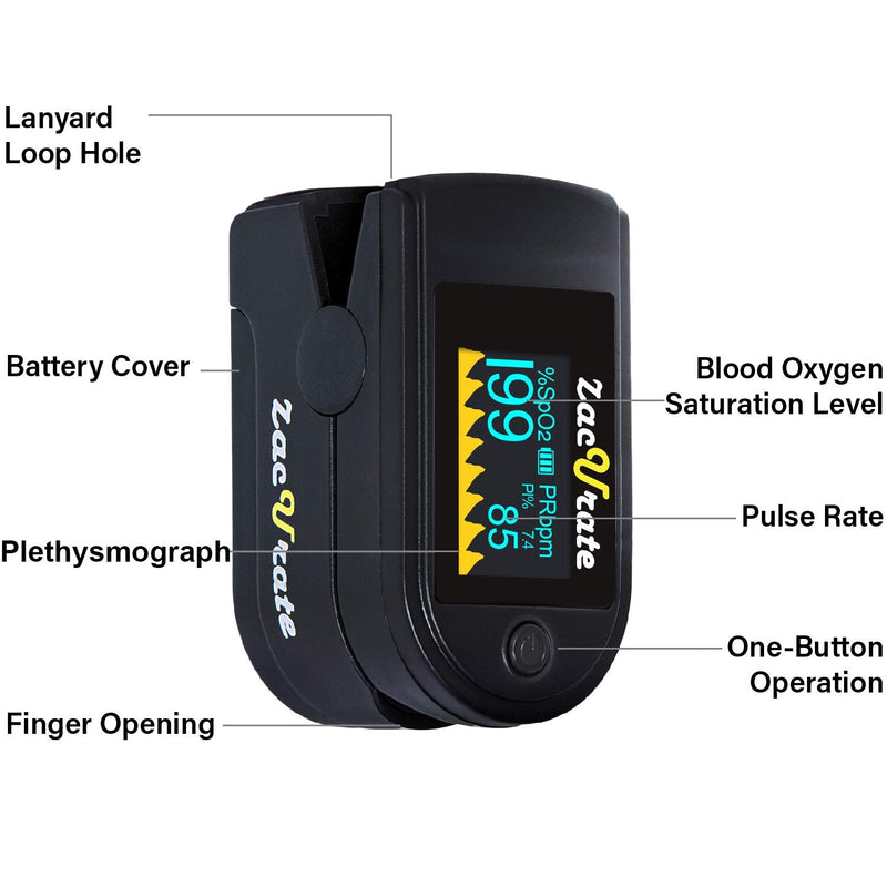 Zacurate 500C Elite Fingertip Pulse Oximeter Blood Oxygen Saturation Monitor with Silicon Cover, Batteries and Lanyard (Mystic Black) Mystic Black - OLED