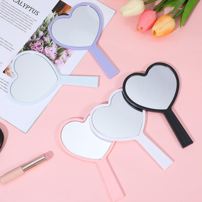 15 Pcs Heart Shaped Handheld Mirror Small Travel Makeup Mirrors with Handle Mini Heart Bulk Plastic Cosmetic Gift for Women (Bright Color)