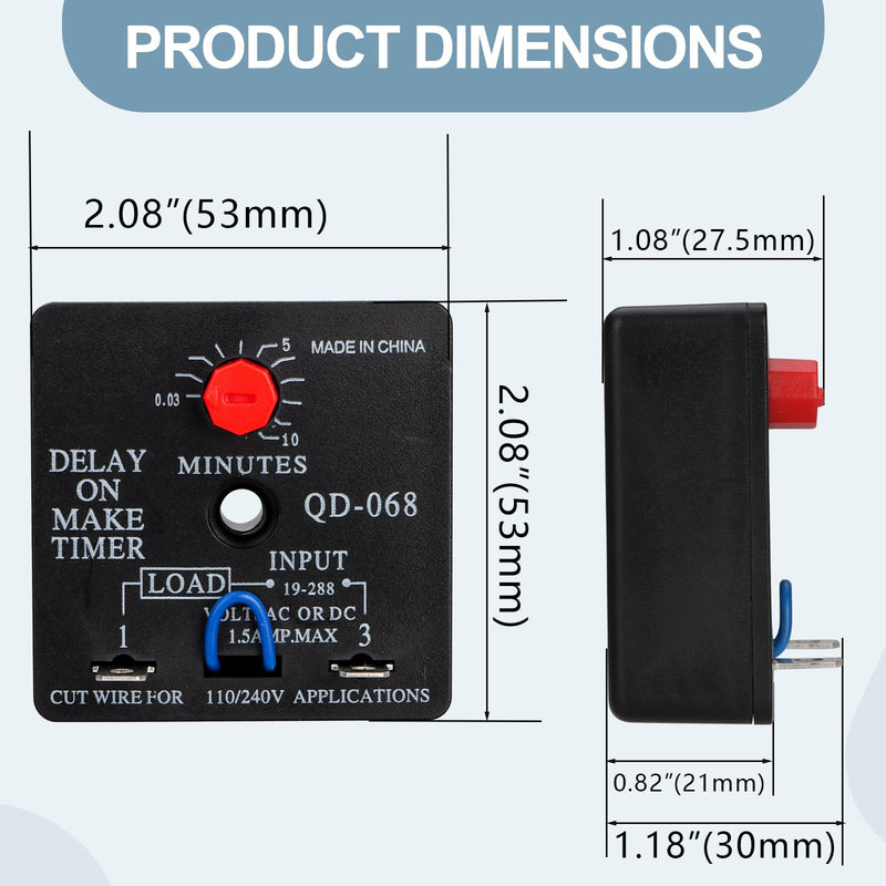 Delay On Make Timer, QD-068, 0.03 to 10 Min Adjustable Delay, 19-288 VAC OR DC (1) 1