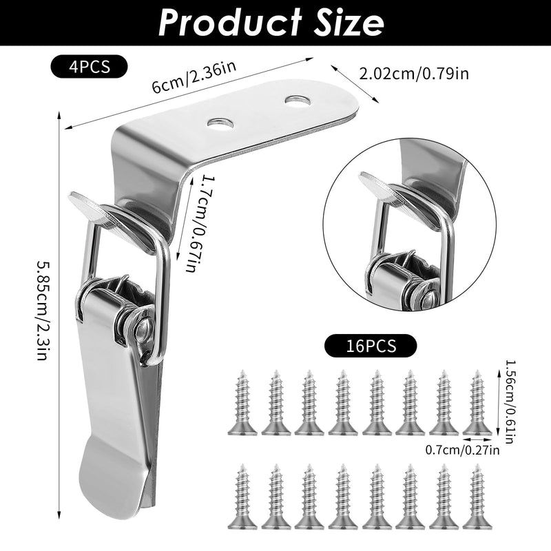 4PCS 90 Degree Tool Box Hood Locks Latches, Stainless Steel Spring Loaded Toggle Latch Catch Catch Hasp Clamp Clip Lock with 16 Screws for Wooden Case Toolboxes Cabinet Chest