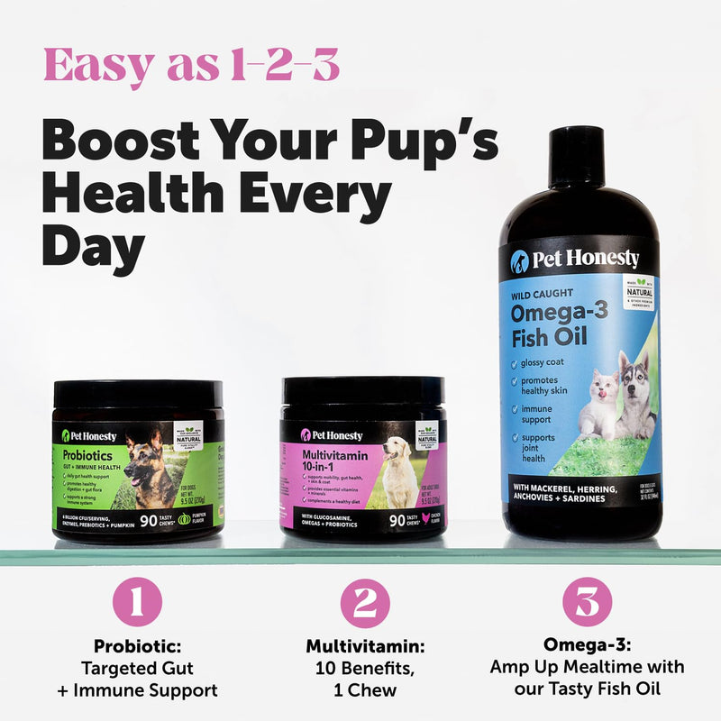 Pet Honesty Hemp Calming & Multivitamin Virtual Bundle: Max Strength Dog Anxiety Relief & Essential Vitamins for Skin and Coat (Duck & Chicken 90 ct)