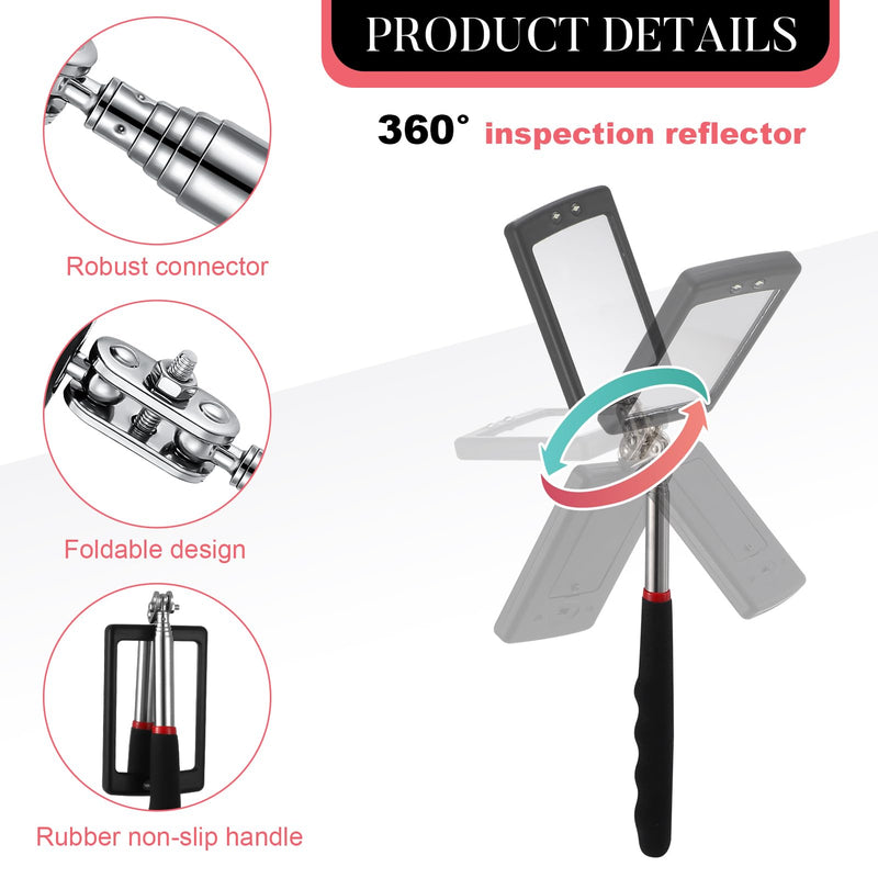 6 Pcs LED Telescoping Inspection Mirror,Retractable LED Mechanical Mirror Tool,Under Vehicle Inspection Mirror,Car Visual Reflector,Retractable Under Vehicle Detection Mirror Repair Tool