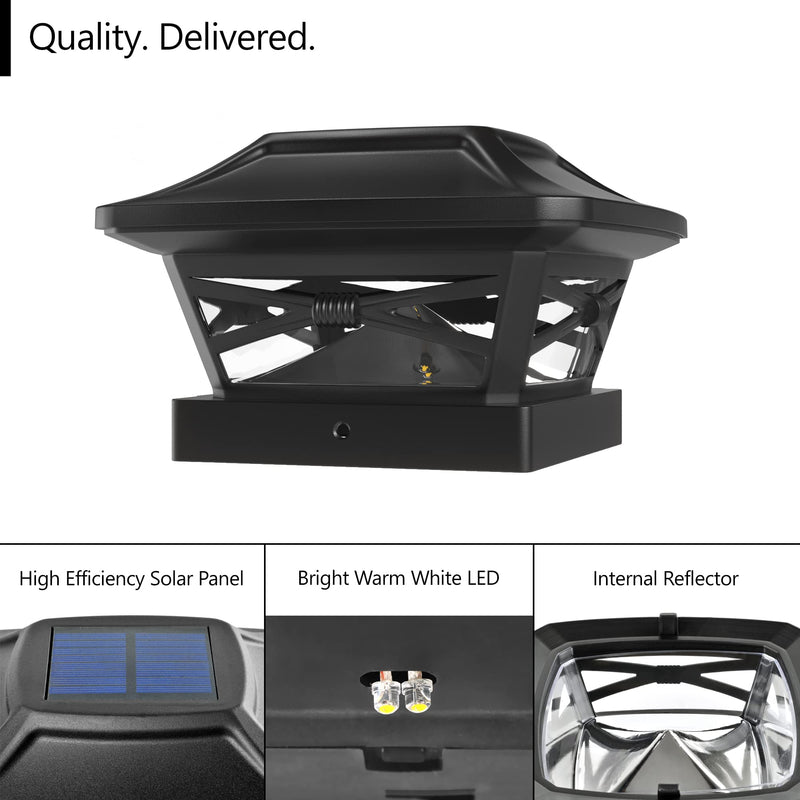 Davinci Lighting Renaissance Solar Outdoor Post Cap Lights - Includes Bases for 4x4 5x5 6x6 Posts - Bright LED Light - Slate Black (8 Pack) 8 Pack