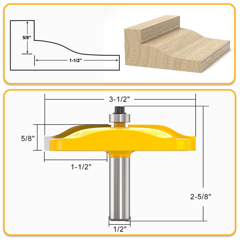 MEANLIN 3PCS Raised Panel Cabinet Door Router Bit Set 1/2 Inch Shank Woodworking Carbide Joinery Wood Milling Cutter for Cabinet Door, Frames and More