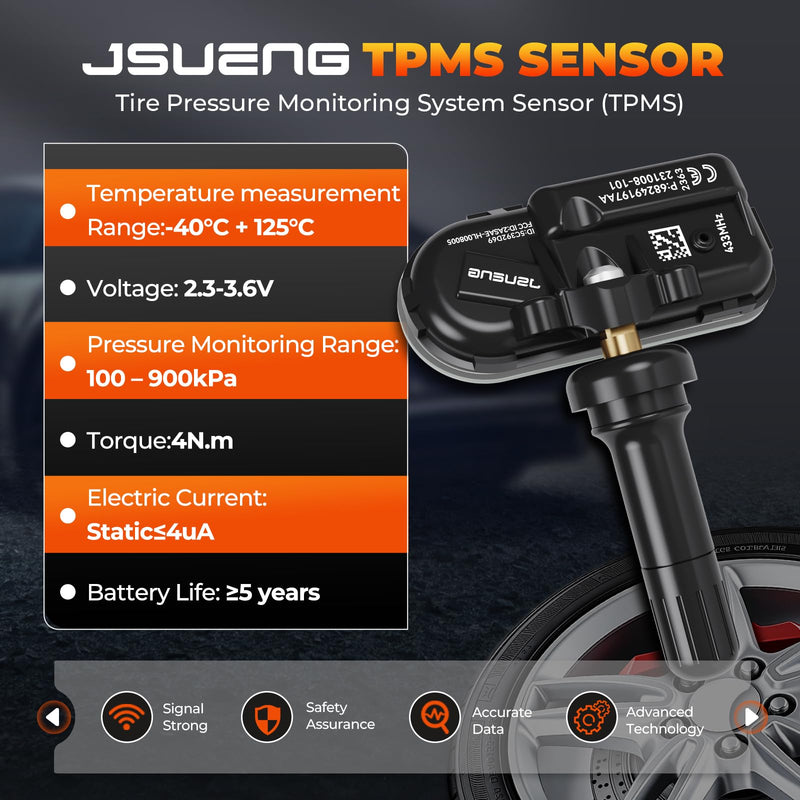 TPMS Sensor, 4-Pack Tire Pressure Monitoring Sensor Compatible with Dodge RAM 1500 2500 3500 4500, Jeep Cherokee Replaces 68249197AA 68157568AA 433mhz 4 PCS