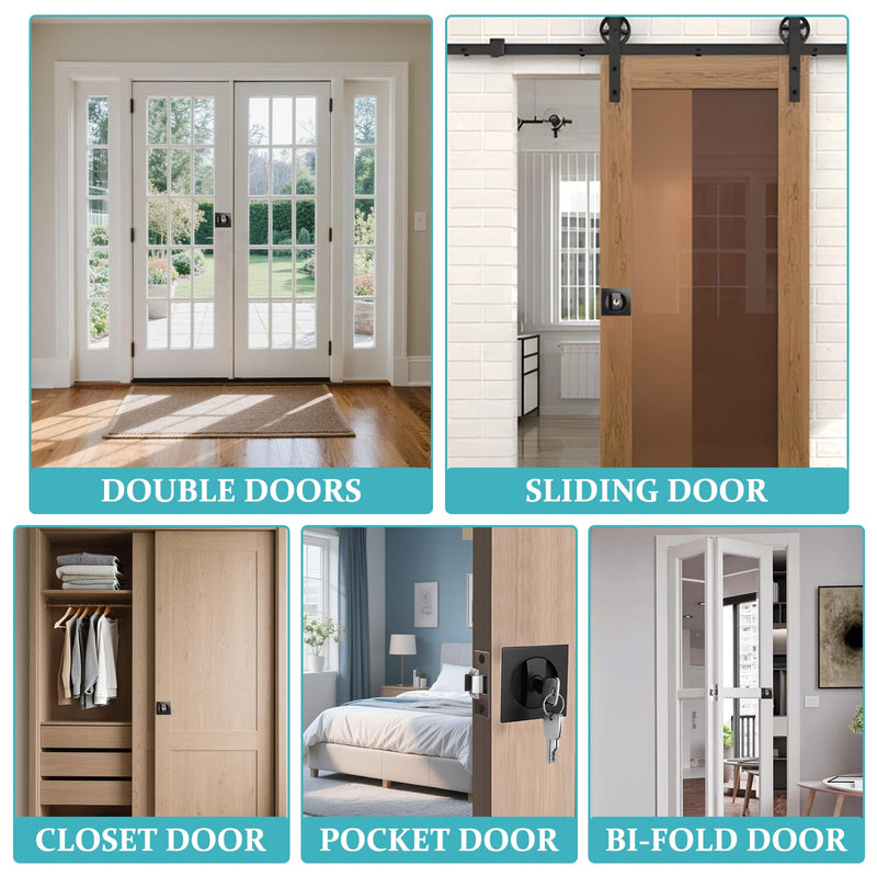 Pocket Door Lock with Key, Matte Black Sliding Door Hardware Privacy Door Latch Bifold Door Locks for Bathroom Bedroom Home Replacement, Fit for Standard Doors with 1" Diameter Holes