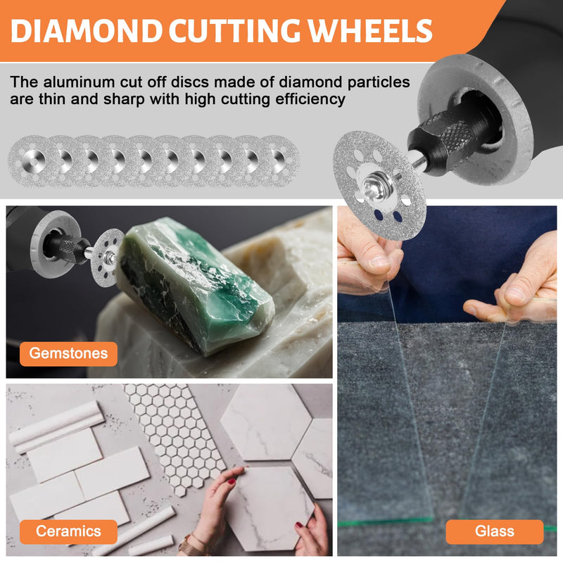 Cutting Wheels Set for Dremel Rotary Tool,10pcs Resin Cutting Discs,10pcs Diamond Cutting Wheels,5pcs HSS Circular Saw Blades,20pcs Sanding Drum for Cutting Metal,Wood