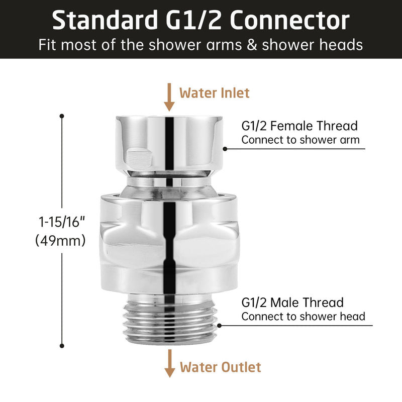 KES Shower Connector Ball Joint Shower Head Swivel Ball Adapter Brass Adjustable Shower Arm Extension Universal Component Polish Chrome, PSB101-CH