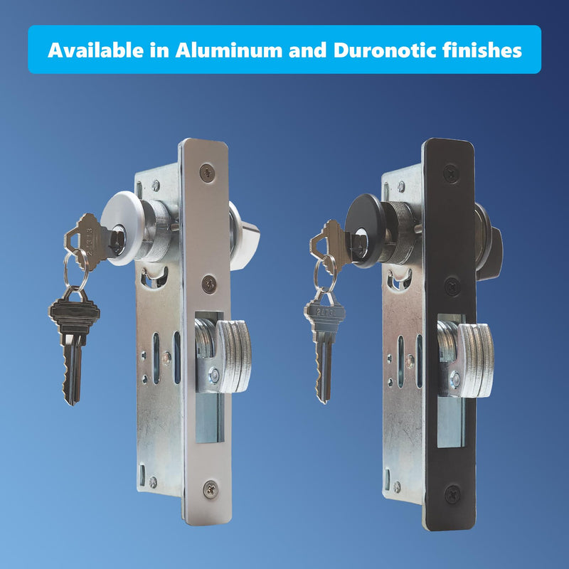 Storefront Commercial Aluminum Door Sliding Door | Mortise Hook Bolt Deadbolt Lock with Key Cylinder & Thumbturn | Hookbolt Key Thumbturn Combo, 1-1/8" Backset, Aluminum and Duronotic (AL)