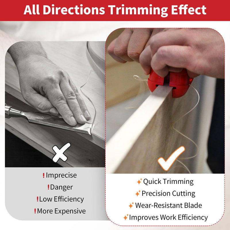 Feekoon Edge Banding Trimmer, Hand Planer Edge Quad Trimmer with Tungsten Carbide Blades, Laminate Veneer Edge Trimmer, PVC Plywood Wood Manual Banding Trimming Woodworking Deburring Tool, Red