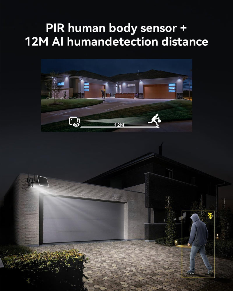 Jennov 4G LTE Cellular Solar Security Camera Wireless Outdoor, No WiFi Need Camera Home Security, 2K Color Night Vision, 360° PTZ, PIR Motion Detection, 2-Way Talk, IP65 Waterproof, Built-in SIM Card