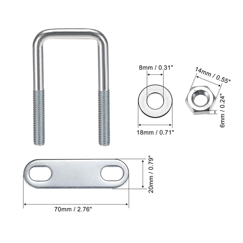 uxcell Square U-Bolts 1-5/8"(40mm) Inner Width Carbon Steel M8 with Nuts, Frame Plate, Round Washers 40x100mm(W*L)