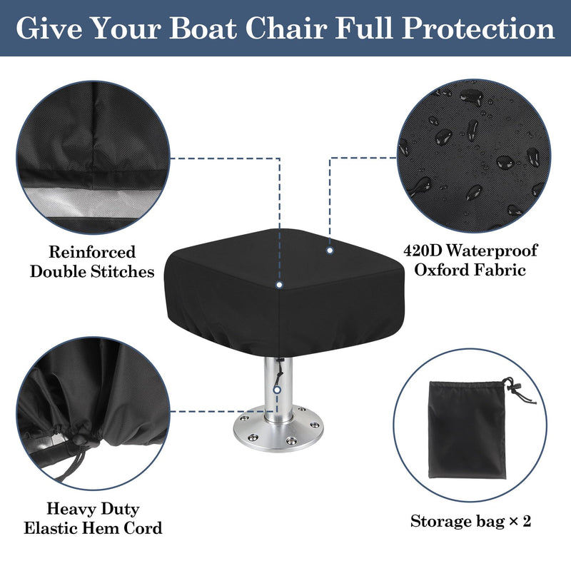 Klmnop 2 Pack Waterproof Boat Folding Seat Covers, Heavy Duty 420D Silver-Coated Oxford Fabric All-Weather Protective Cover for Boat Folding Chairs, 18" W x 20" D x 14" H Black