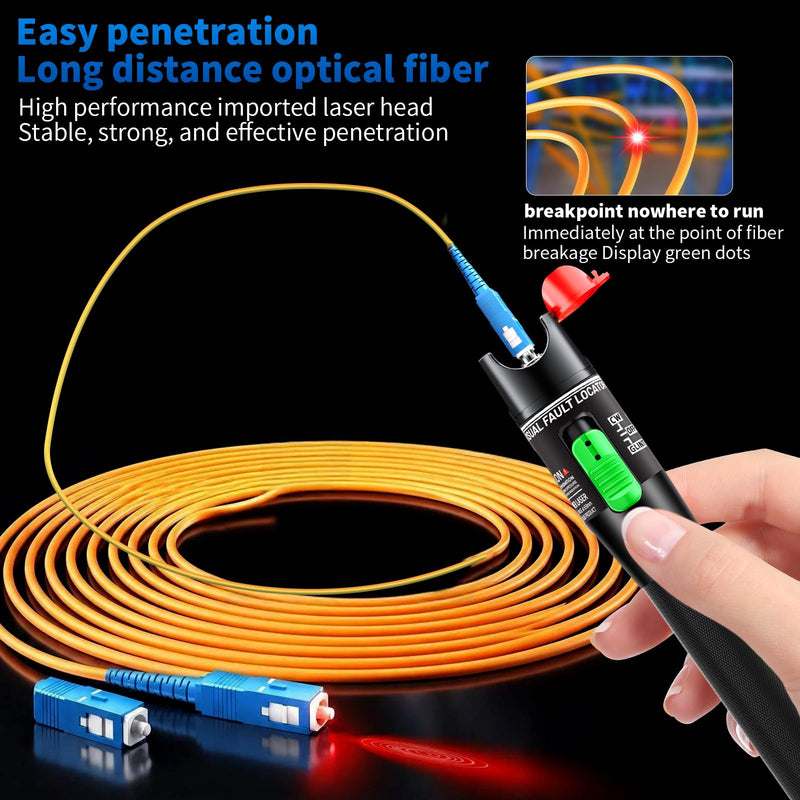 Visual Fault Locator 30KM - VFL Fiber Optic Tester Kit with Universal 2.5mm Connector, Include Single Mode 9/125um FC Male to LC Female Adapter, Fiber Optic Lights for Network Cable Red Light - Green Switch