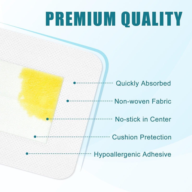 Island Dressing 4"x4", 50 Individually Packed Bordered Gauze Pads, 2"x2" Non-Stick Pad in Center with Adhesive Border, Highly Absorbent Non-Woven Medical Grade Bandages for Wounds, First Aid