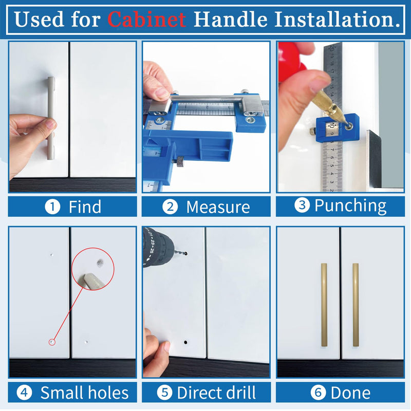 King&Charles Cabinet Hardware Jig, Cabinet Handle Jig + Automatic Hole Punch + Point Drill Bits, Cabinet Jig for Handles and Pulls on Drawers/Cabinets, Cabinet Hardware Template Tool Perfect Set. ABS