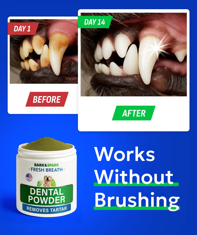 Bark&Spark Dog Teeth Cleaning Powder & Breath Freshener, Dental Powder Cleaner for Bright Teeth - Plaque and Bad Breath Advanced Remover for Dogs, Pet Oral Care Bright Co Lab Pro Formula - 90 Servings 90 Count Powder