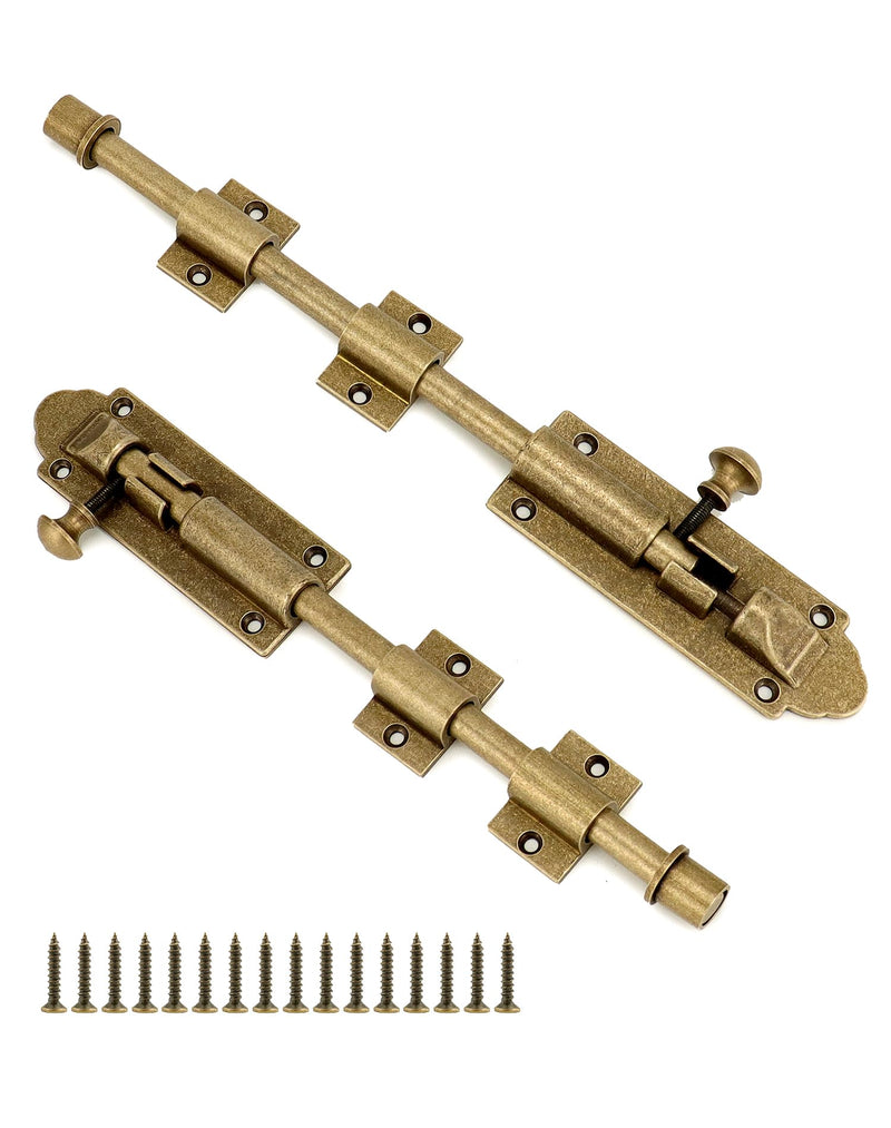 QWORK 10 Inch Solid Bronze Heavy Duty Cane Bolt Extra Wide Antique Style Sliding Bolt Latch for Double Doors, Sheds, Garages, and More Oil Rubbed Bronze Finish 2 Pcs