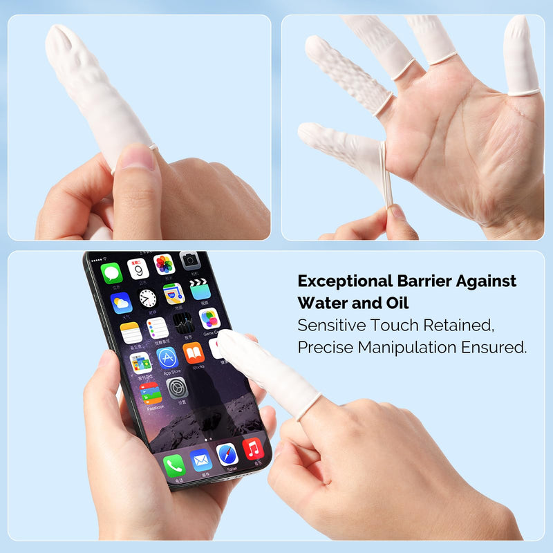 JMU 200PCS Latex Finger Cots Medium, Finger Protectors Disposable, White, Box of 200 Medium-200 PCS