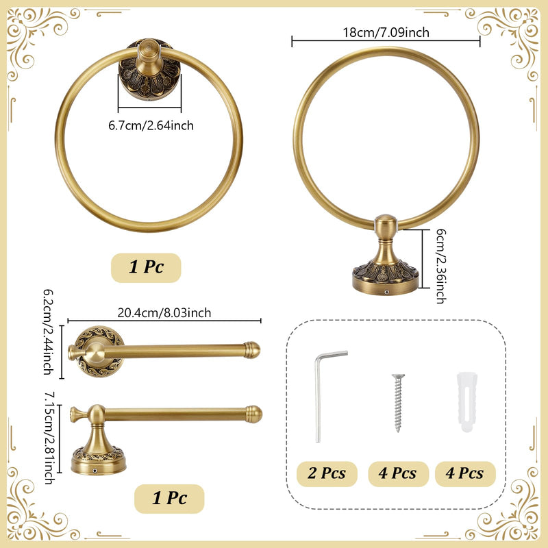 2 Pieces Set Antique Brass Toilet Paper Holder Brass Hand Towel Ring Tissue Roll Paper Hanger Round Hand Towel Holder Wall Mounted Bathroom Hardware Accessories Set(Round)
