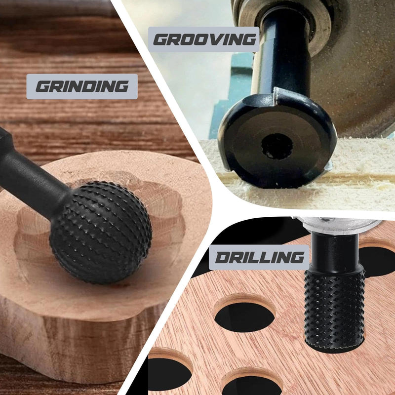 3Pcs Wood Carving Sphere Rotary Burr Set, Ball Gouge with 5/8-11 Thread, 4-1/2" & 5" Angle Grinder Attachments, Carbon Steel Power Carving Tools for Wood Grinding Hollowing Slotting Polishing