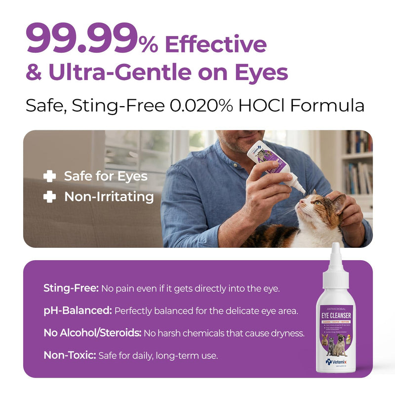 Dog and Cat Eye Wash Cleaner Eye Drops for Dogs and Cats to Flush and Soothe Eye Irritations, Dog Tear Stain Cleaner, Safe for All Animals. 3.38 Ounces