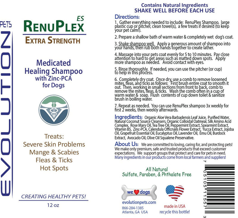 RenuPlex Medicated Dog Mange Shampoo. Extra Strength Mange Shampoo for Dogs Eliminates Mange, Dog Mites, Scabies. All Natural Dog Shampoo. Unconditional Guarantee. Made in USA - PawsPlanet Australia