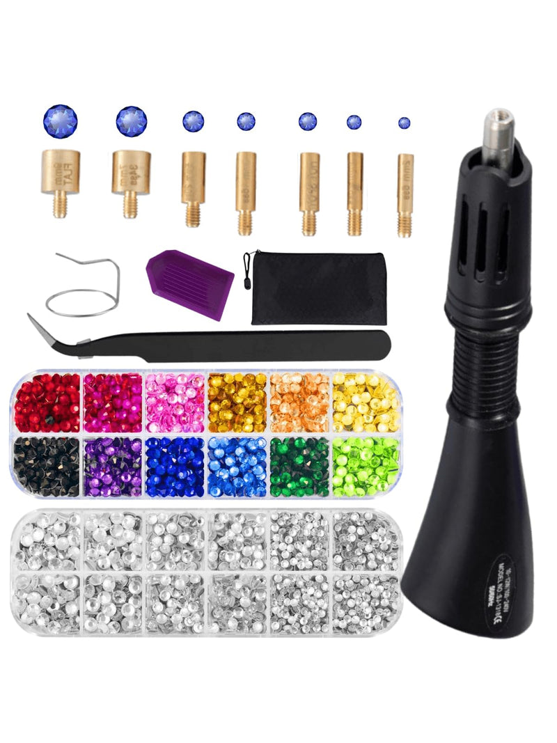 Hotfix Rhinestones Applicator Set, Bedazzler Kit with Rhinestones, Hot Fix Rhinestone Setter Tool Kit, Heat Fixed Machine Hotfix Set for Clothes Fabric Clothing Wood Cardstock Leather (BLACK) BLACK
