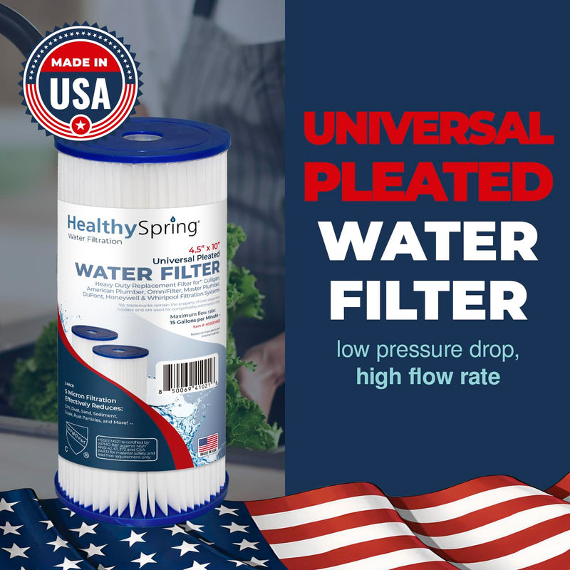 5 Micron Pleated Sediment Water Filter 10 x 4.5 Cartridge - Whole House Water Filter Replacement - Whole House Water Filters Cartridges Compatible with Well Filters FXHSC, ECP5-BB, Made in USA, 2-Pack