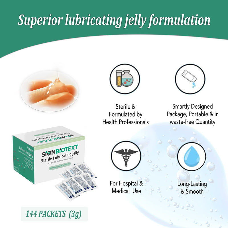 Sterile Lubricant Jelly for Hospitals and Clinics Use. Professional Lubricating Single Packets, Water Based Gel Lubricants by Sion Medical 0.105 oz (3g) 144 per Box - Lube on The Go! 0.11 Ounce (Pack of 144)