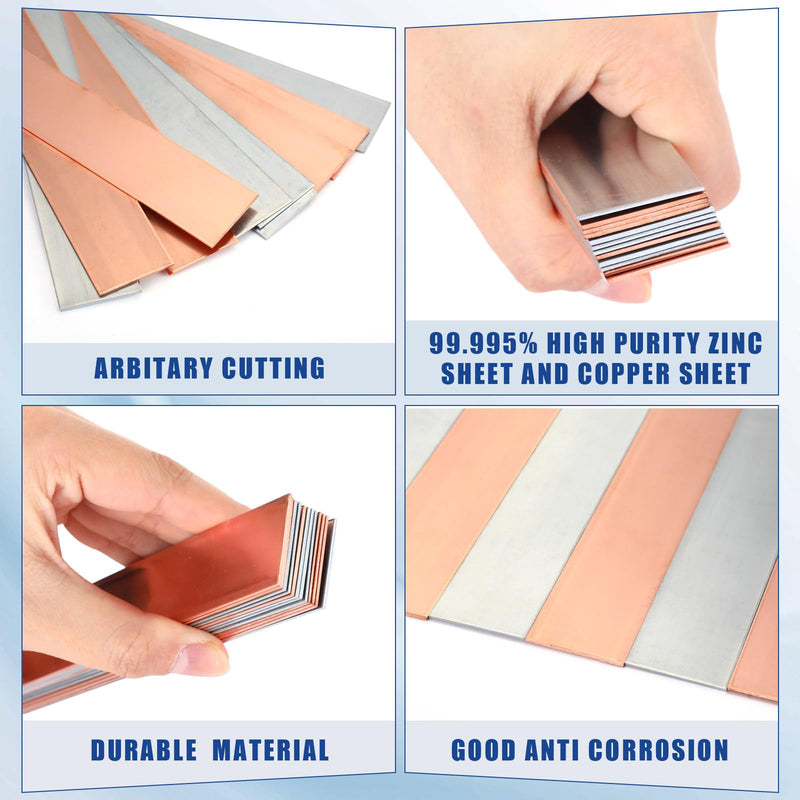 Zonon 12 Pcs Pure Copper Zinc Anode Sheet 99.9% High Purity Copper Zinc Electrode Strips 0.04" x 0.98" x 5.98" for Electroplating and Plating Scientific Experiment Research