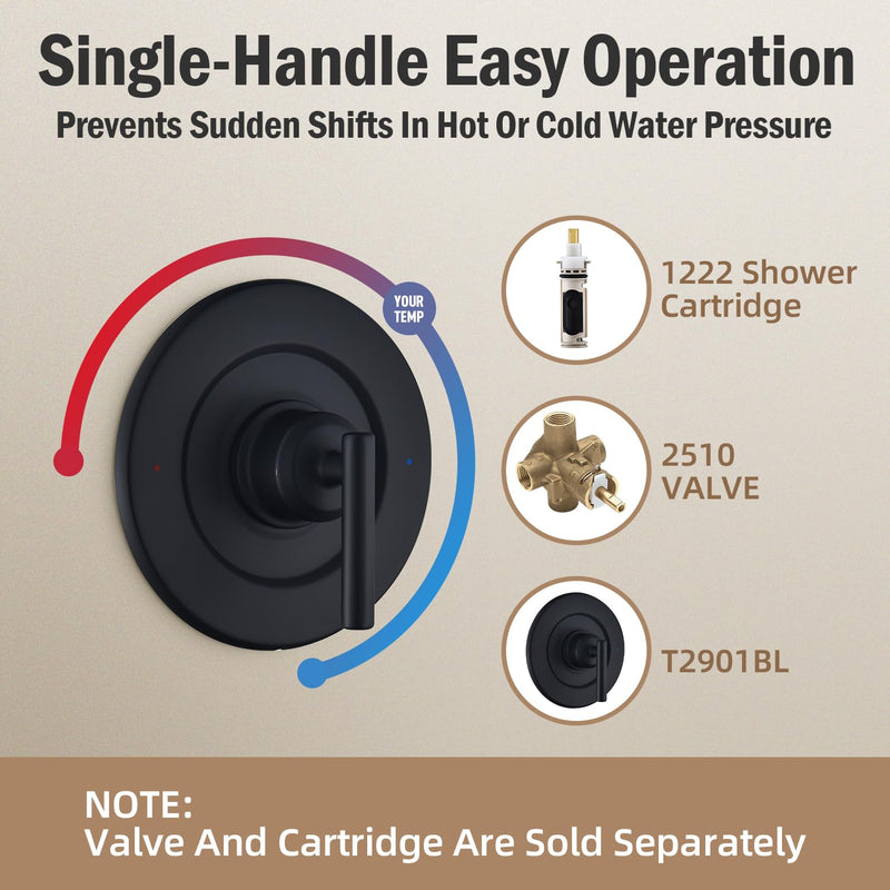 Replacement for Moen T2901BL Gibson Posi-Temp Valve Trim Kit, Shower Lever Handle, Matte Black