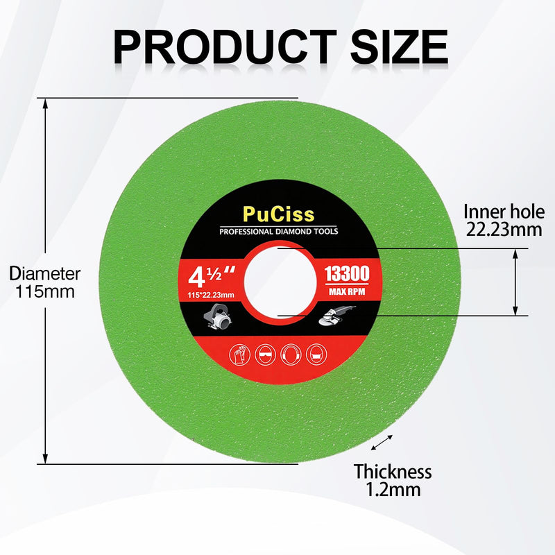 4-1/2 Inch Glass Cutting Disc for Angle Grinders, Diamond Saw Blades Wheel Multi-Material for Grinding Ceramic, Crystal, Tile, Wine Bottle, 7/8" Arbor - 5 Pack. 4-1/2"