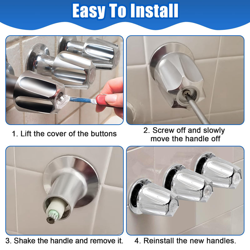 Dreyoo 3 Piece Metal Shower Knob Replacement Compatible with Price/Pfister Verve Tub Shower, Bathtub Faucet Handle Remodel Trim Kit Include 1 Hot 1 Cold 1 Diverter and 3 Screws(Polished Chrome) Polished Chrome