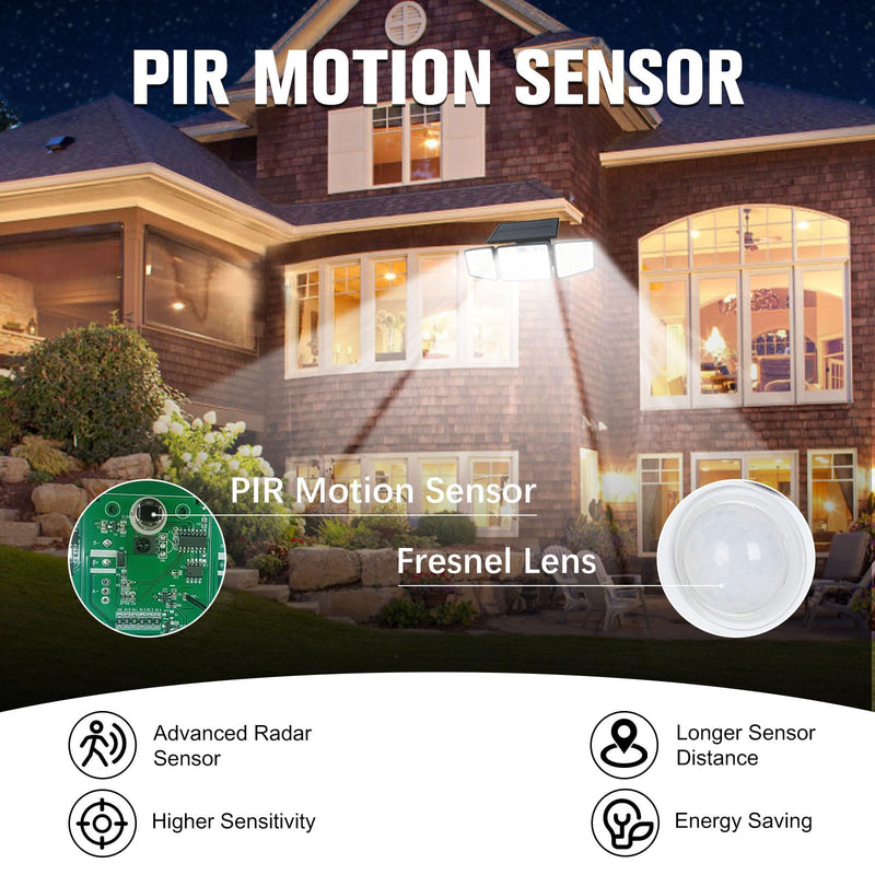 Solar Lights Outdoor 2500LM Motion Sensor Outdoor Lights,3 Head 355° Wide Angle Street Area Lights, Waterproof Security Lights with 3 Modes(Black,Remote-1 Pcs) Remote-1 Pcs