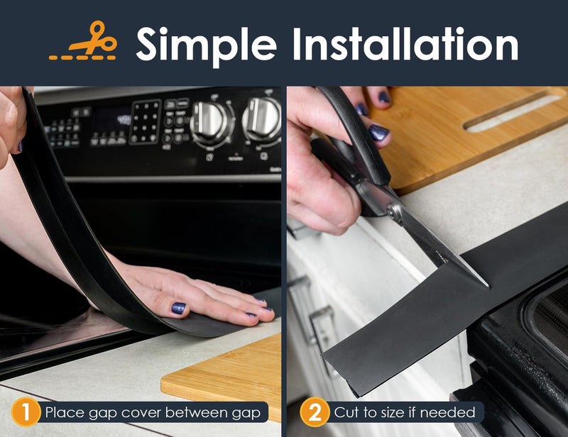 Linda’s Essentials Silicone Stove Gap Covers (2 Pack), Heat Resistant Oven Gap Filler Seals Gaps Between Stovetop and Counter, Easy to Clean Stove Gap Guard (25 Inches, Black) 25 Inches