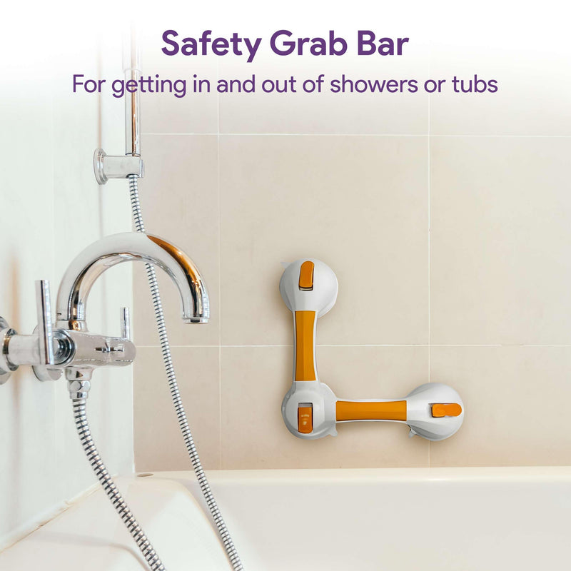Rotating Suction Grab Bar for Shower and Bathtub - Tool Free Suction Cup Bath & Shower Handles with Color Coded Secure Locking Latches - Bathroom Wall Safety Grab Bars for Seniors and Elderly