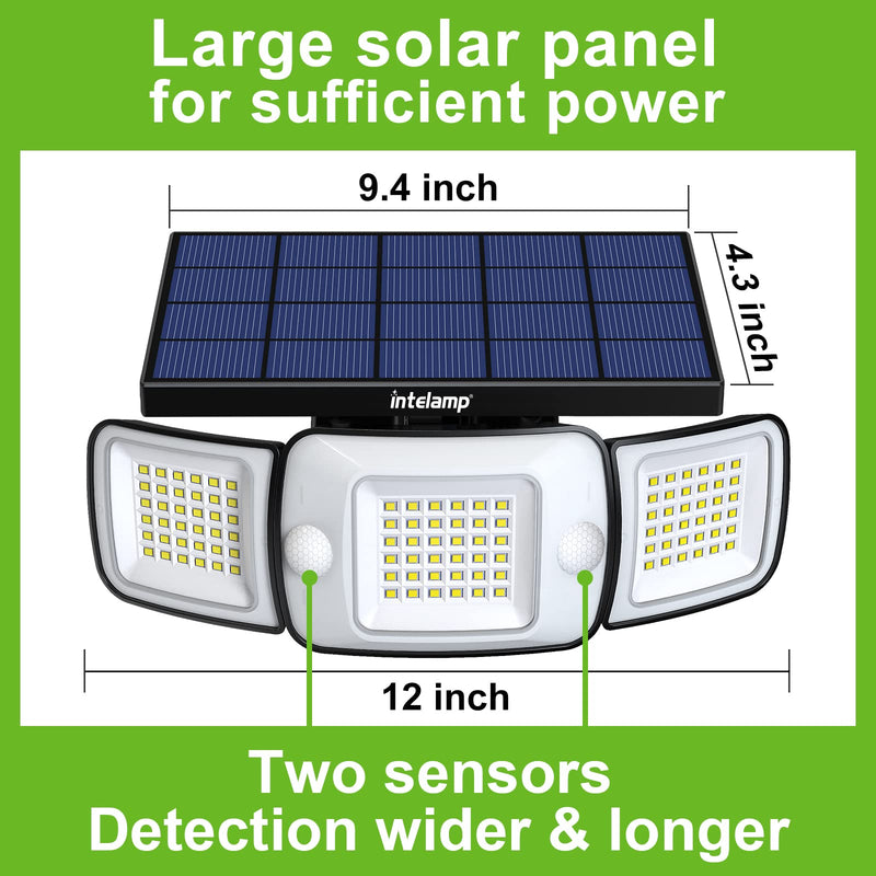 intelamp Solar Outdoor Lights,6000mAh Motion Sensor with Dual Sensors,Waterproof Flood Lights 270°Wide Angle for Outside with 3 Modes 1 Pack