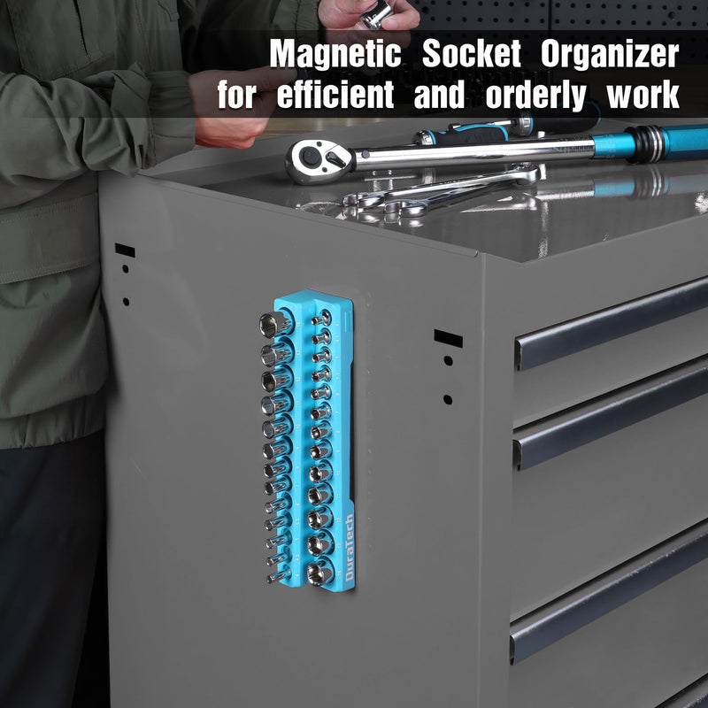 DURATECH Magnetic Socket Organizer, 1/4" Metric Socket Tray Holds 26 Pieces Standard & Deep Size Sockets, Magnetic Sockets Holder(Socket Not Included) 1/4" DR, Metric