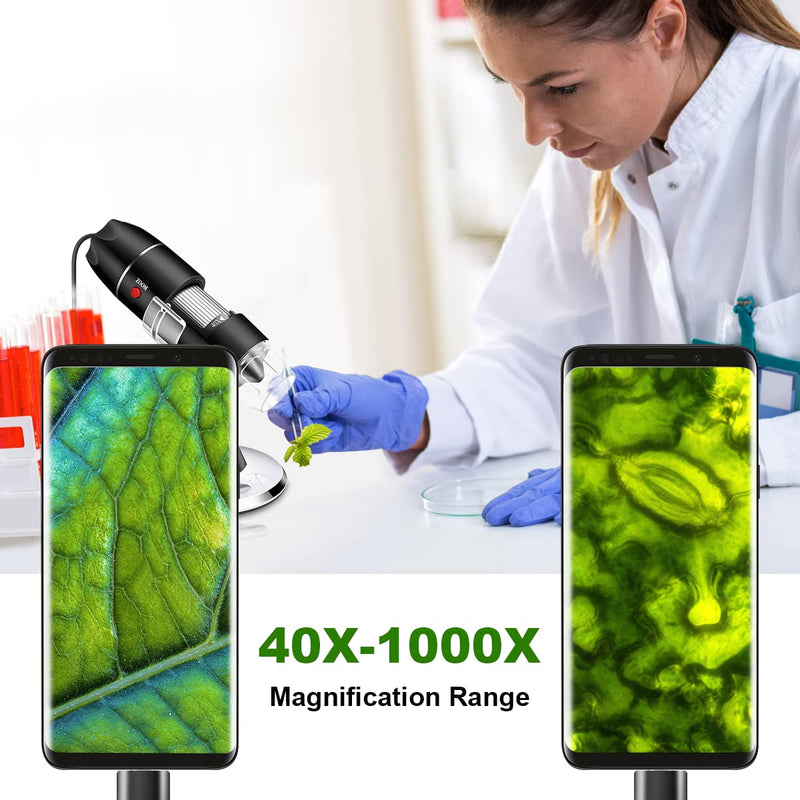 USB Microscope Camera 40X to 1000X, Cainda Digital Microscope with Metal Stand & Carrying Case, Compatible with Android Windows Linux Mac, Portable Microscope Camera for Kids Students Adults Black