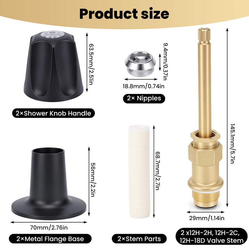 Bathtub Shower Handle Remodel/Rebuild Trim Kit, Shower Knobs 2 Piece Compatible with Price Pfister Valve, Includes Knobs, Bases, Brass Rods, End Cap, Tubes Etc (Matte Black)